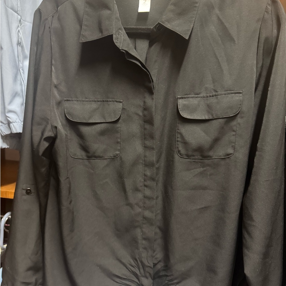 Ladies classic Black Long-Sleeve Button-Up Shirt